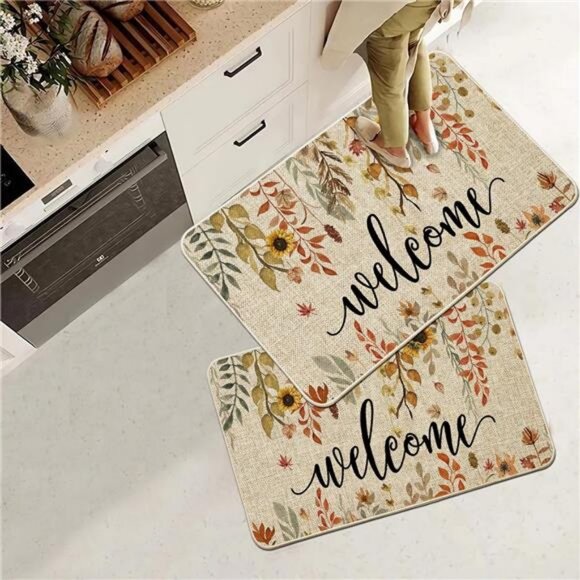 Welcome Fall Doormat Indoor Outdoor Patio Eucalyptus Leaves Sunflowers Door Mats - Picture 4 of 7